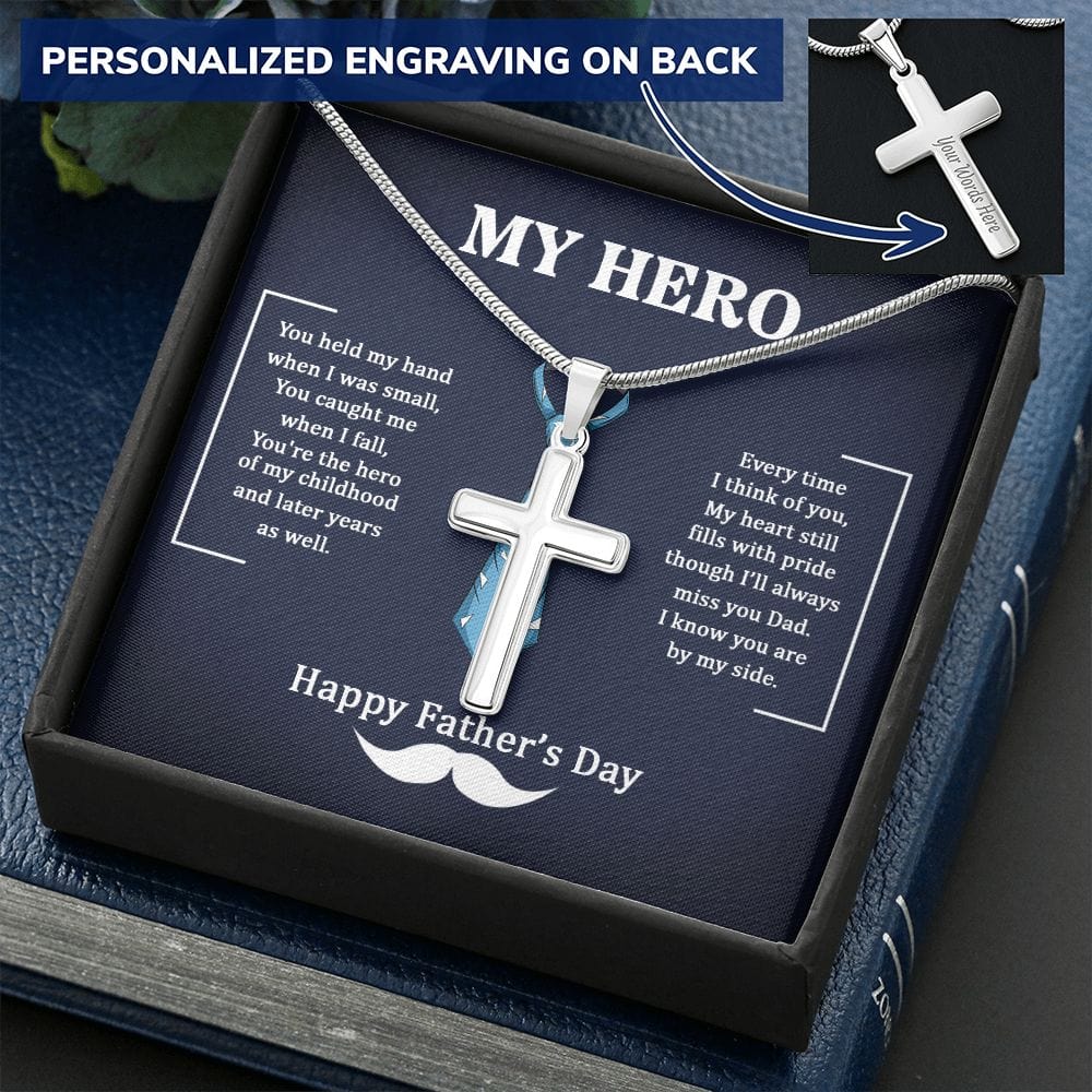 To My Dad - Dad my Hero - Cross Necklace
